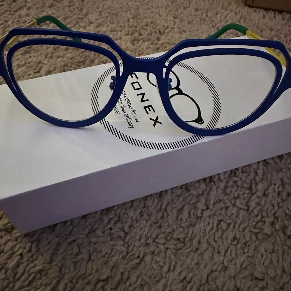 FONEX Women’s Pure Titanium Glasses Frame- Retro Round (F85813 Blue)